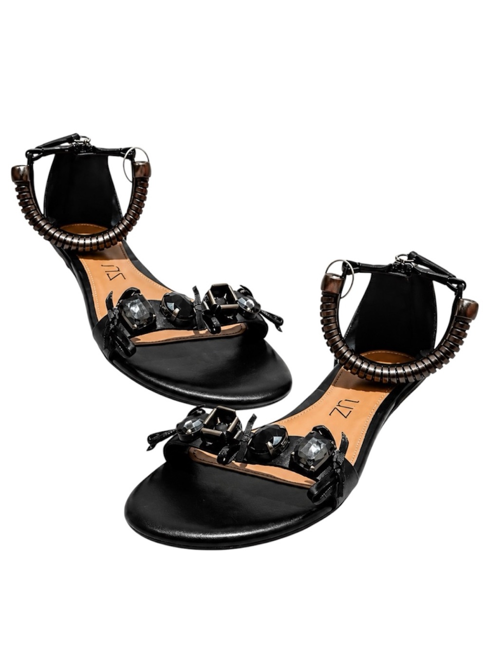 Lola Cruz Spain Jeweled Leather Gladiator Sandals EU 36 Crystal Ankle Cuff